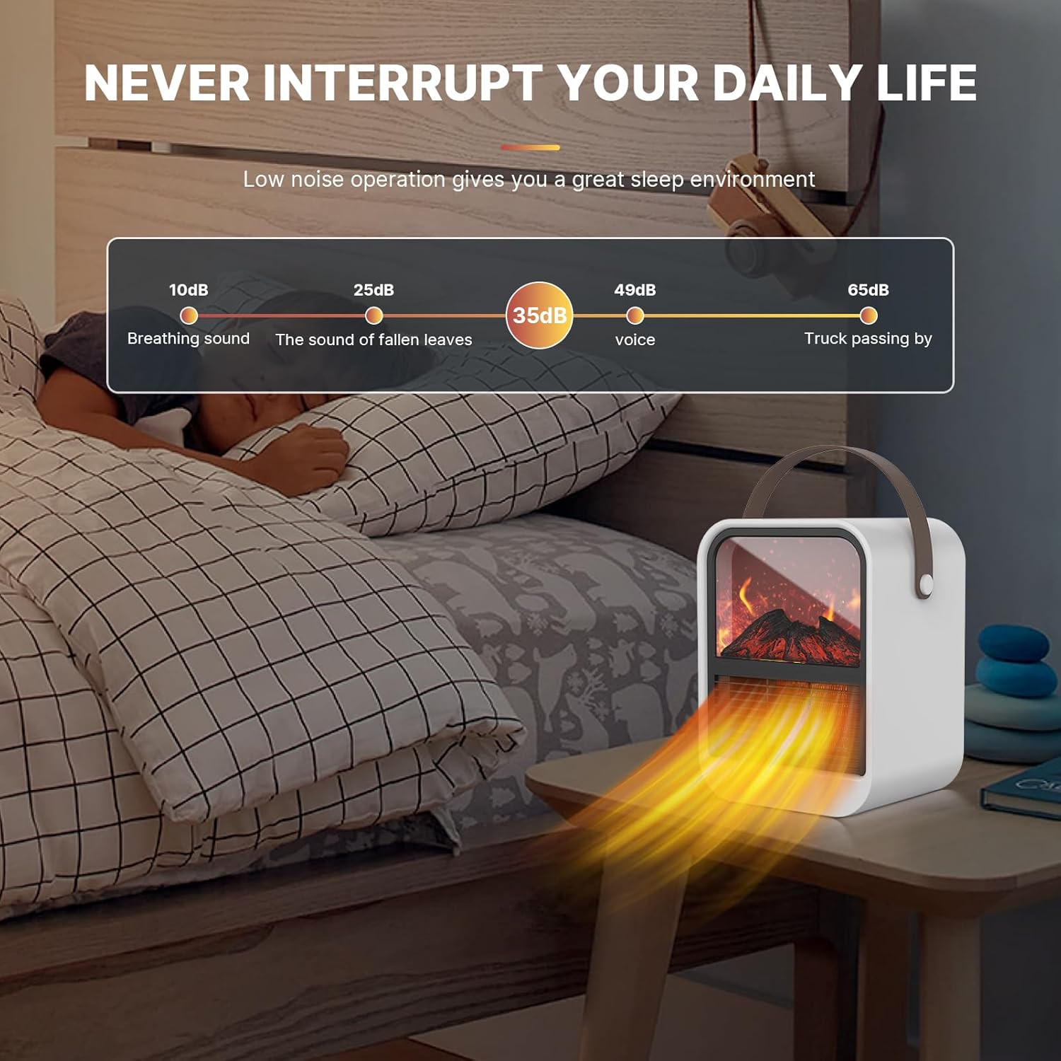Miniaturowy energooszczędny grzejnik wentylatorowy, 1500 W efekt kominka elektrycznego, ogrzewanie pomieszczeń, [bezpieczny i cichy] - 3