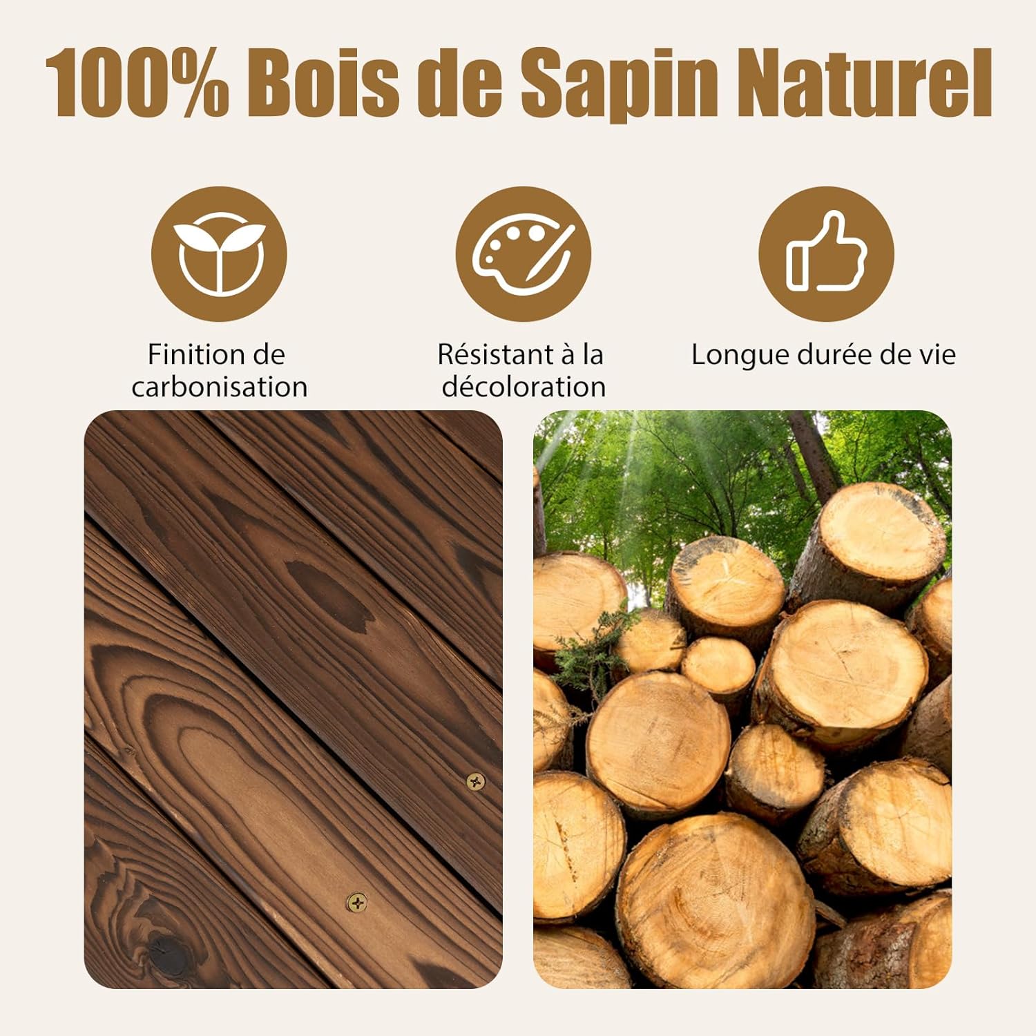 Pont de Jardin en Bois de Sapin, avec Balustrade et Fond Renforcé, Pont Décoratif Carbonisé Résistant aux Intempéries - 6