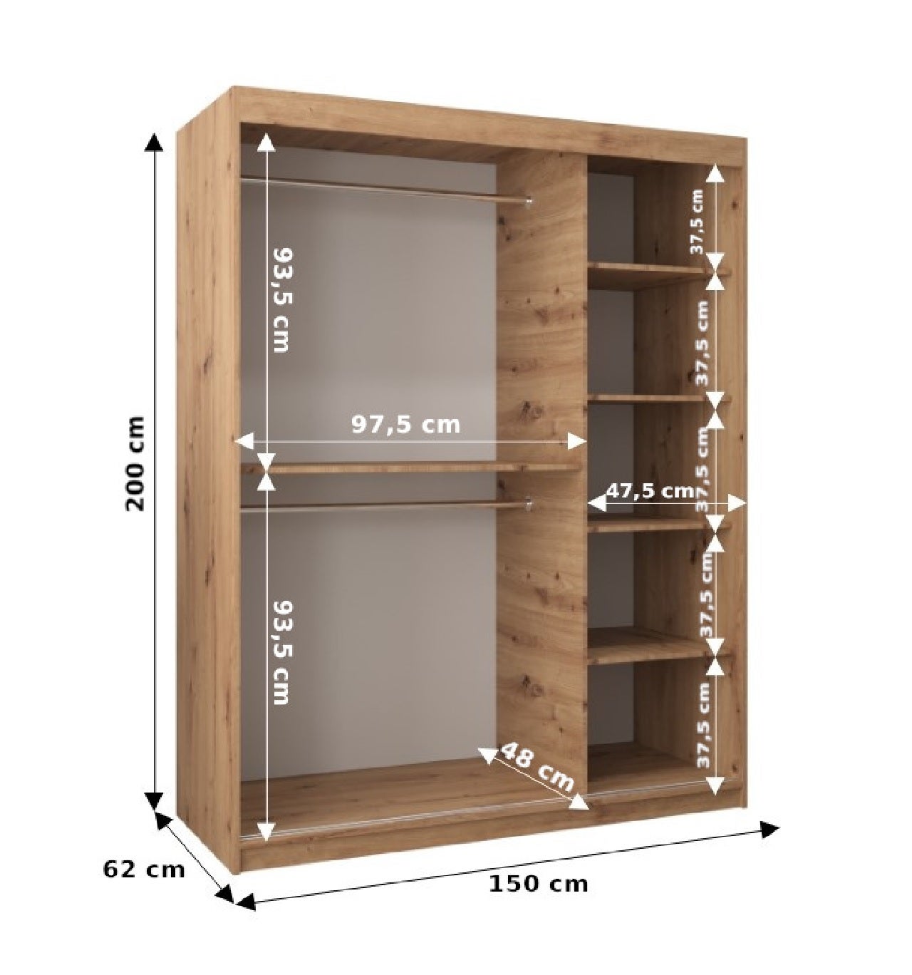 Szafa przesuwna z lustrem SIMA T1 150 x 62 x 200 artisan + u. czarny - 4