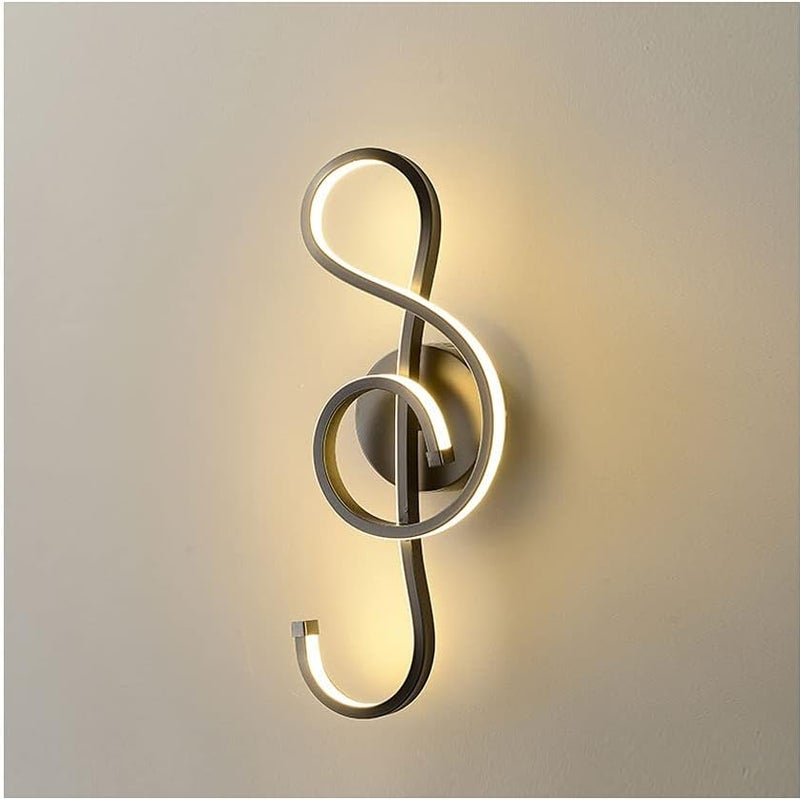 Kinkiet LED w kształcie nuty do sypialni, salonów i korytarzy, 10 W, ciepłe światło, 3000 K, czarny