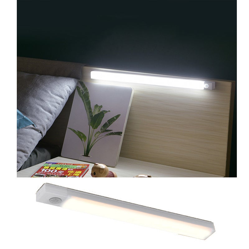 Lampa indukcyjna do szafy z czujnikiem ruchu, 40 cm, biała obudowa, białe światło, długa lampa ładowalna