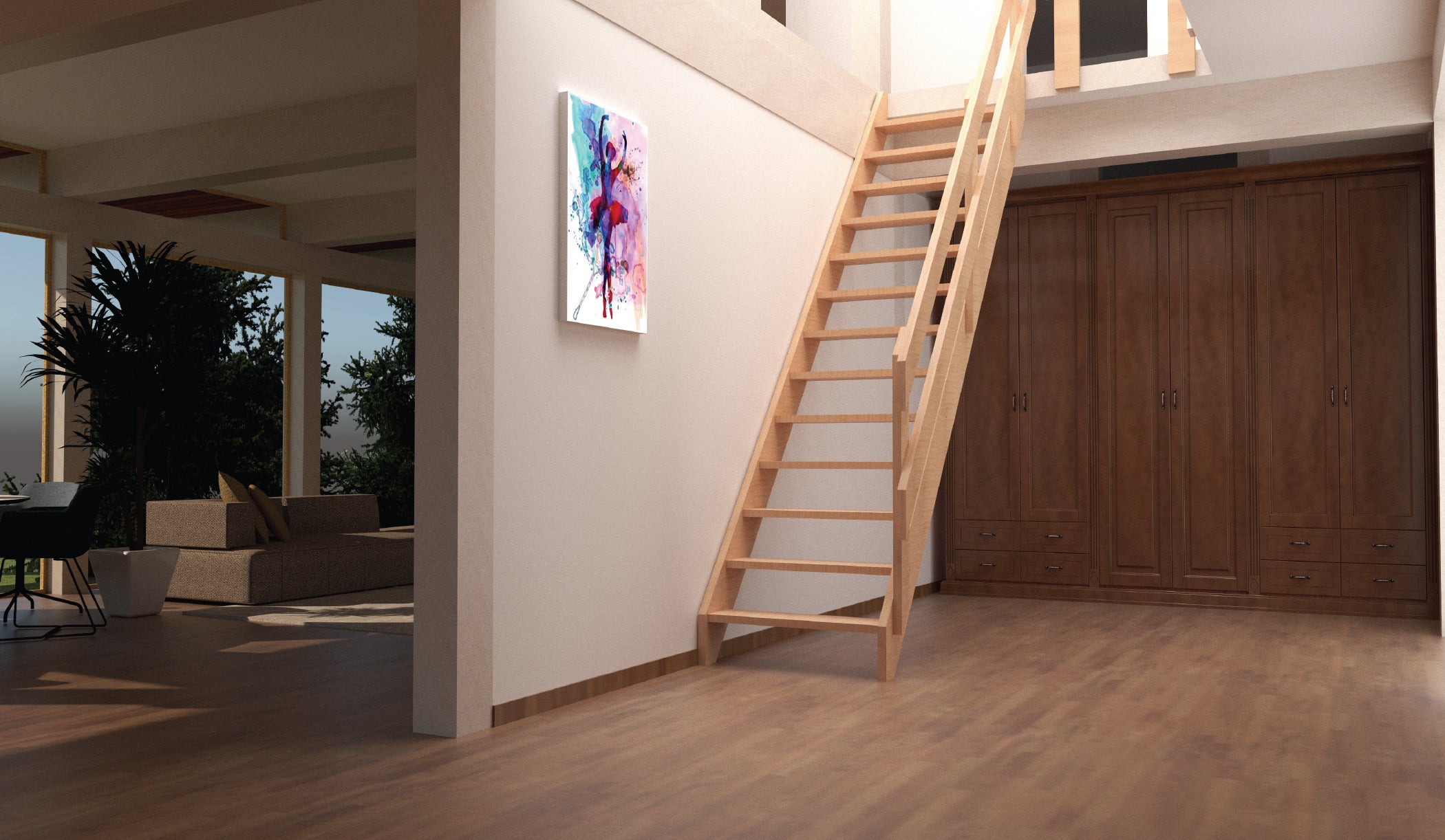 Escalera de tijera handystairs rustic70 - 70 cm de ancho - altura 280 cm - 13 peldaños de madera de pino (30 mm)