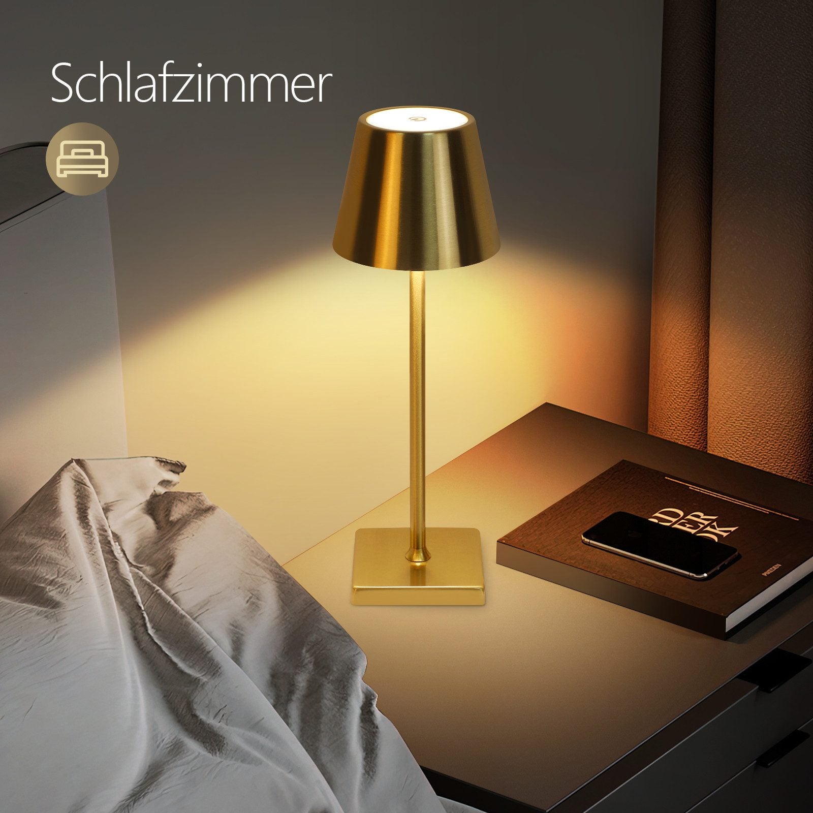 ZMH Lampe de table LED Sans fil 3 températures de couleur Or Vintage Lampe de chevet Chambre à coucher - 8