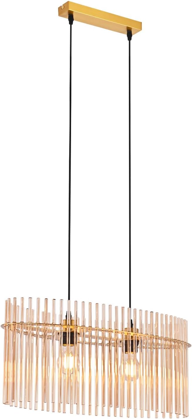 ZMH Lampa wisząca E27 Złote szkło 2 płomienie do kuchni salonu (bez żarówki) - 9