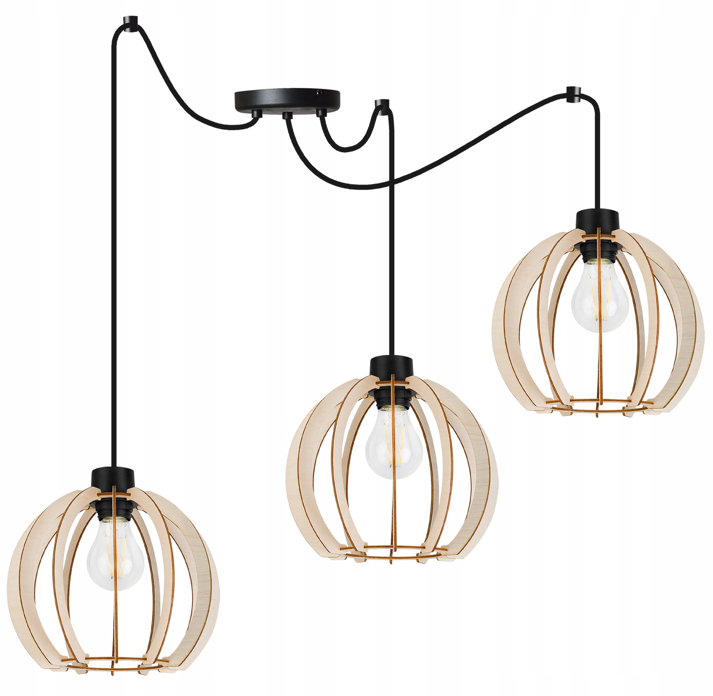 Lampa sufitowa wisząca modern Spider Timber 3xE27 klosz drewniana kula beżowa Light Home LH
