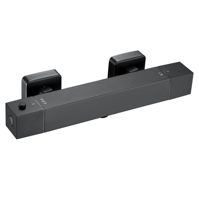Auralum Max Mitigeur Thermostatique Douche Carré,Anti-Brûlure 38°C, Corps Froid, Cartouche Anti-Calcaire, Débit Réglable,Noir