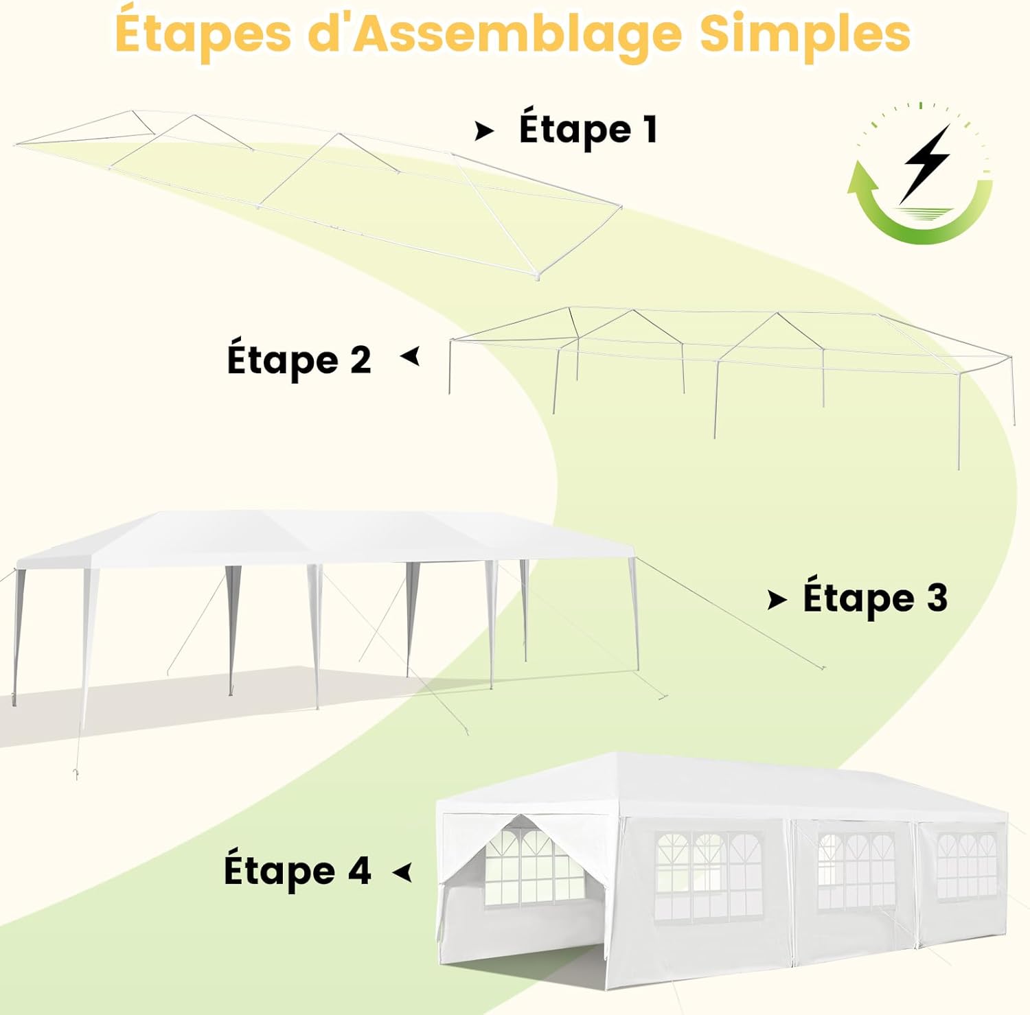 Tonnelle de Jardin 3x9m inclut 6 Murs Amovibles avec Fenêtre sur Côté, Abri Robuste avec Piquets de Terre - 6