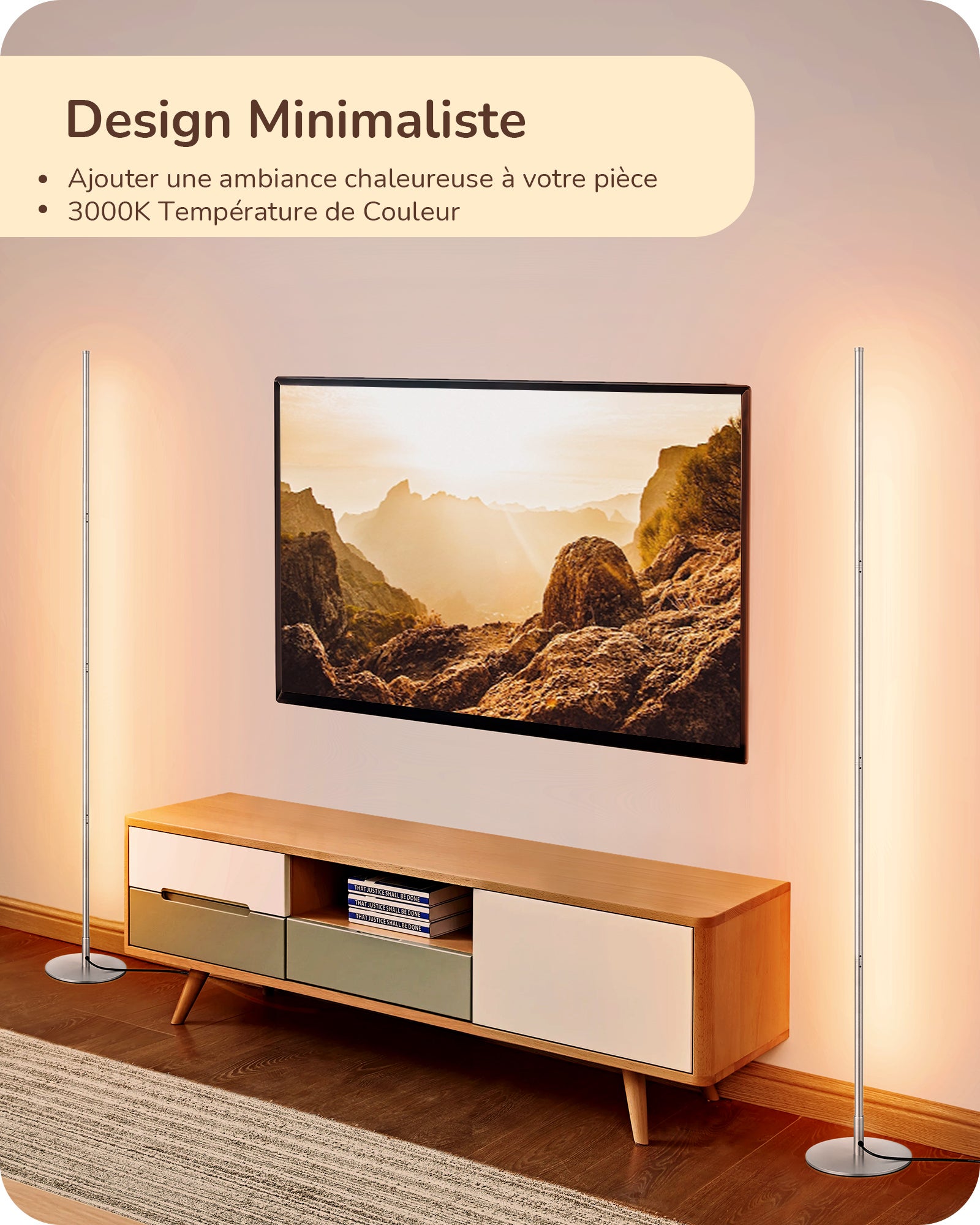 EDISHINE Lampadaire sur pied salon LED dimmable, 3000K blanc chaud, H146cm, interrupteur à pied, argenté, lampe d'ambiance moderne - 5