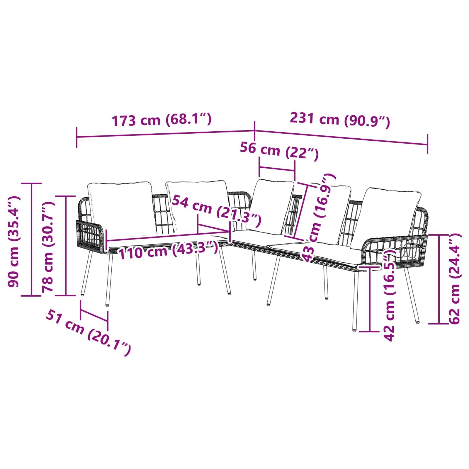 Salon bas de jardin en Acier Marron 6 personnes - 6