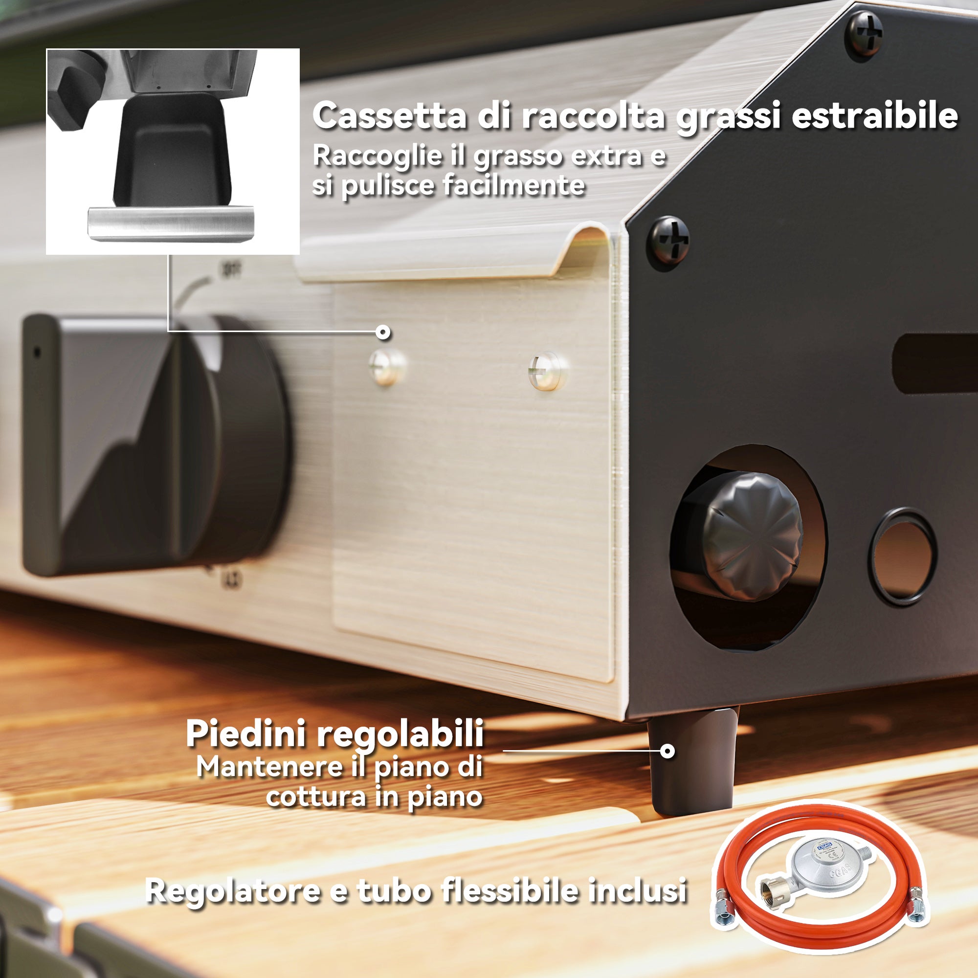 Outsunny Piastra Barbecue a Gas con 4 Bruciatori da 2.4kw e Piano Antiaderente, 77x44.5x19cm, Argento - 7