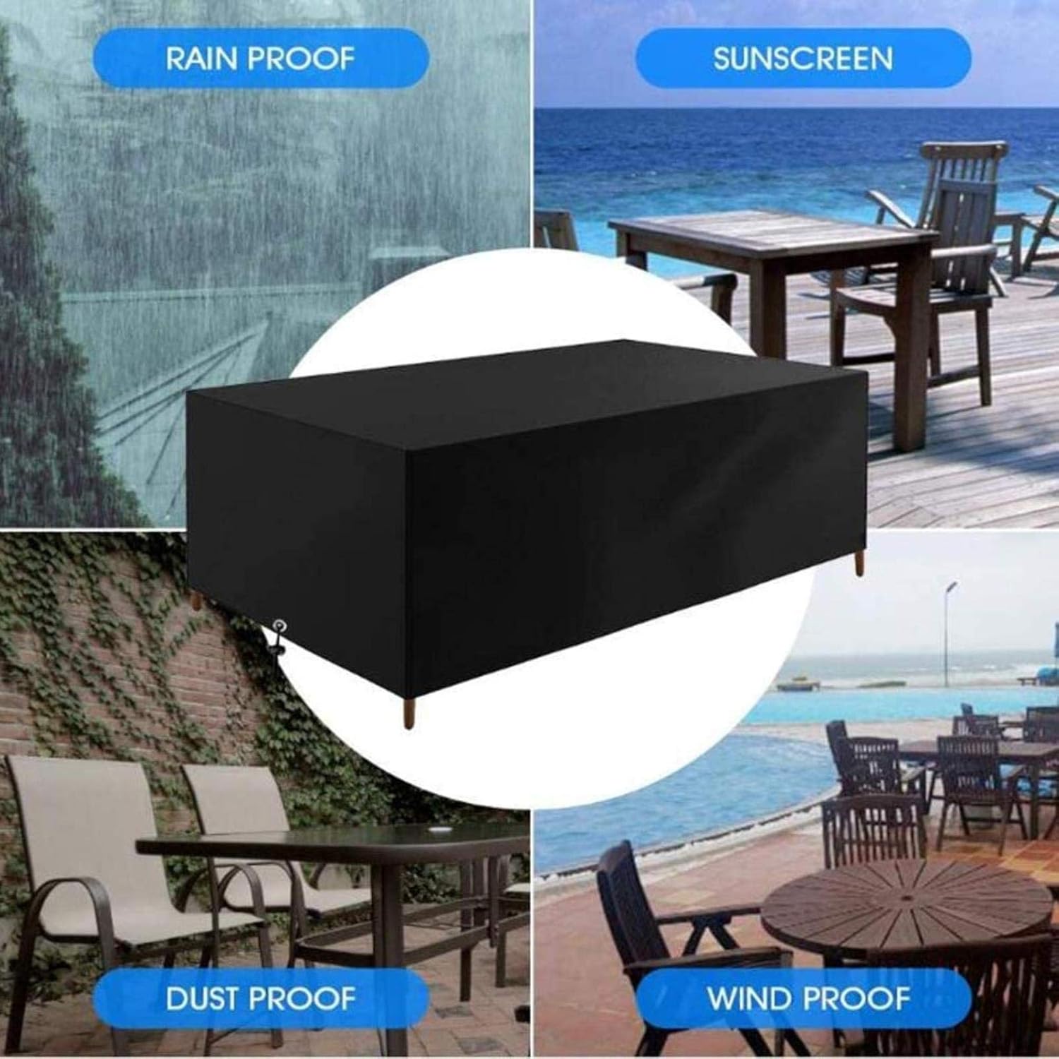 Funda Impermeable para Muebles de Jardín 315 x 160 x 74 cm, Funda Protectora Impermeable de Poliéster Oxford, Juego de Mesa y Silla para Exterior - 3