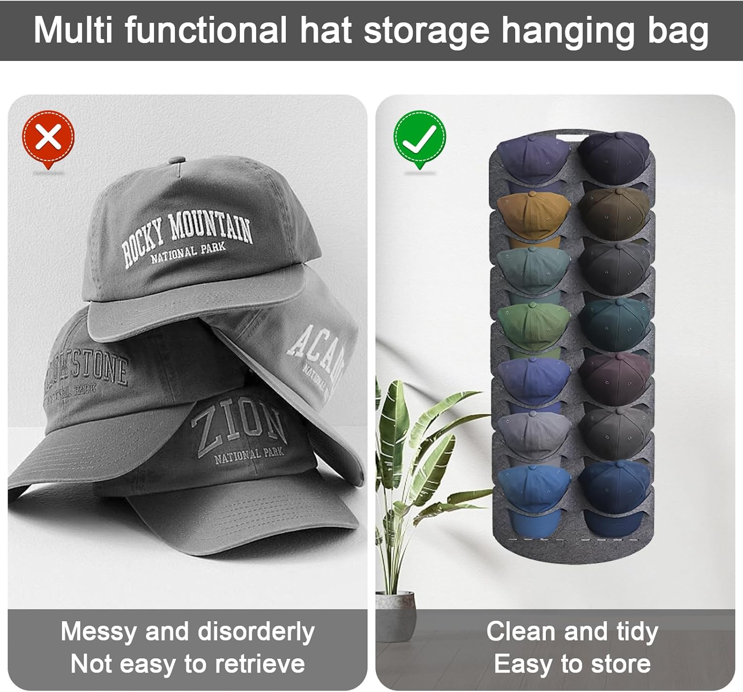 Porte-casquettes - Range-casquettes pour porte - Système de rangement pour casquettes - Porte-casquettes - Porte-chapeaux - 130 x 46 cm - 5