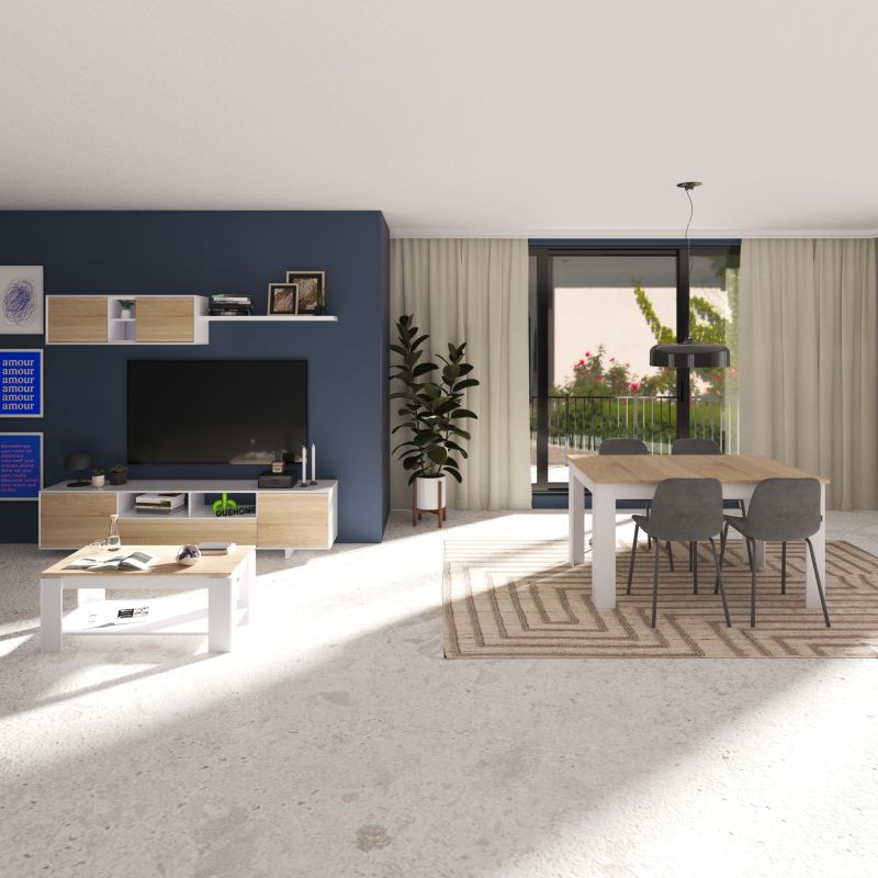 Mesa de centro elevatória Lya Blanco Artik (Blanco Mate) - Roble Canadian 102 x 54 x cm - 3