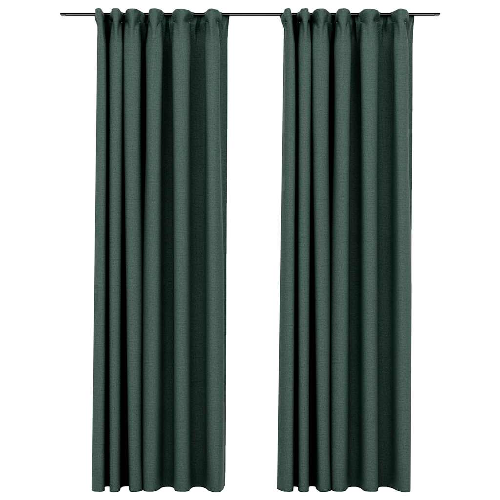 Cortinas opacas aspeto linho c/ ganchos 2 pcs 140x245 cm verde vidaXL - 6
