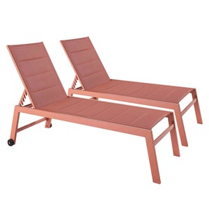 Lot de 2 bains de soleil en aluminium et textilène argile