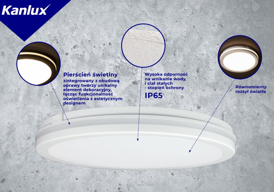 Lampa sufitowa zewnętrzna BENO ECO LED 30W Odcienie bieli 3150lm biała wym:5,5x30x30cm IP65 Kanlux - 4