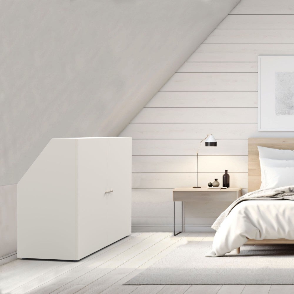 Meuble De Rangement Sous Pente 2 Portes Blanc – Idéal Pour Combles, Escaliers, Gain De Place Optimisé