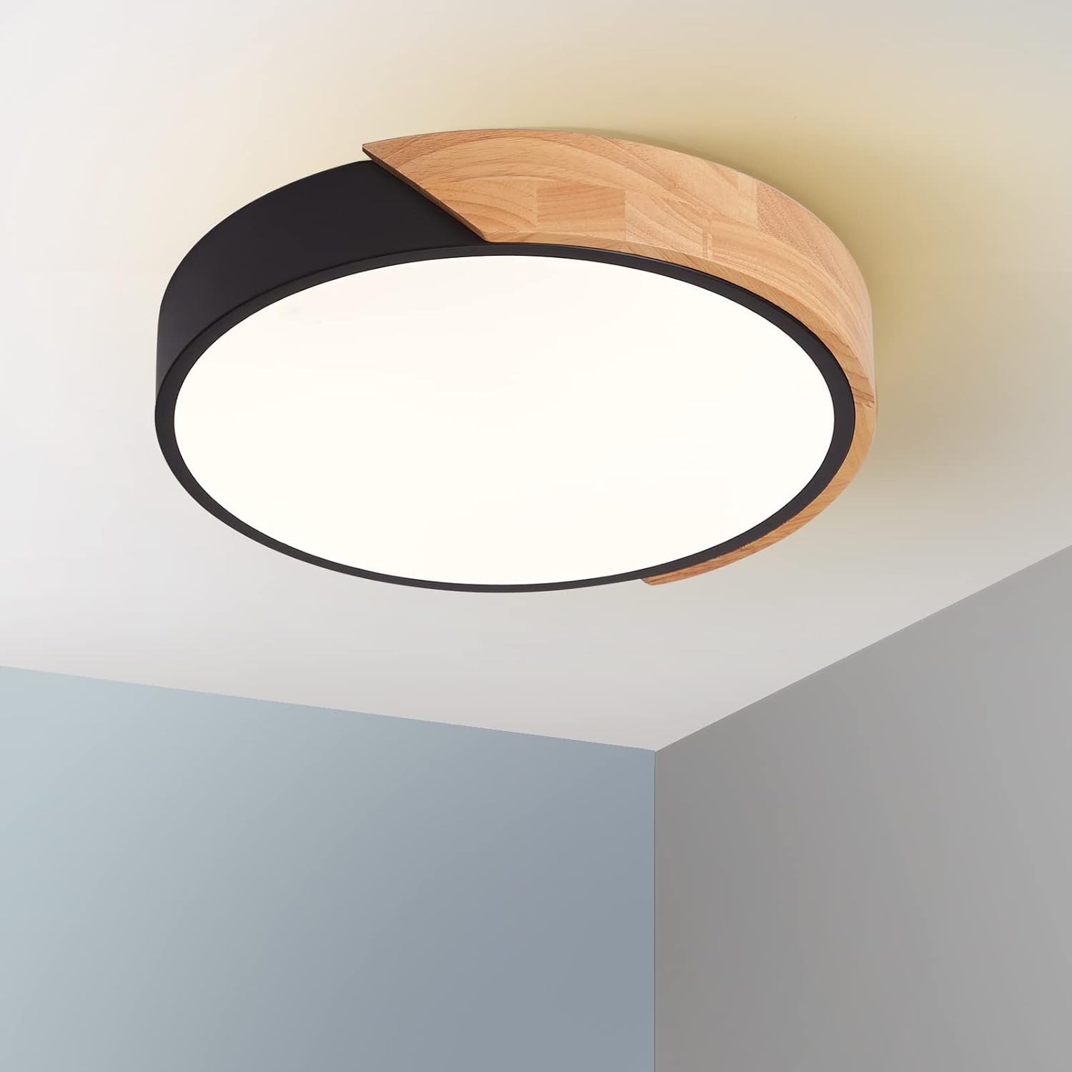 Plafonnier LED Rond Encastré En Bois Style Nordique - Diamètre 30/40/50 Cm, Lumière Blanche/neutre/chaude