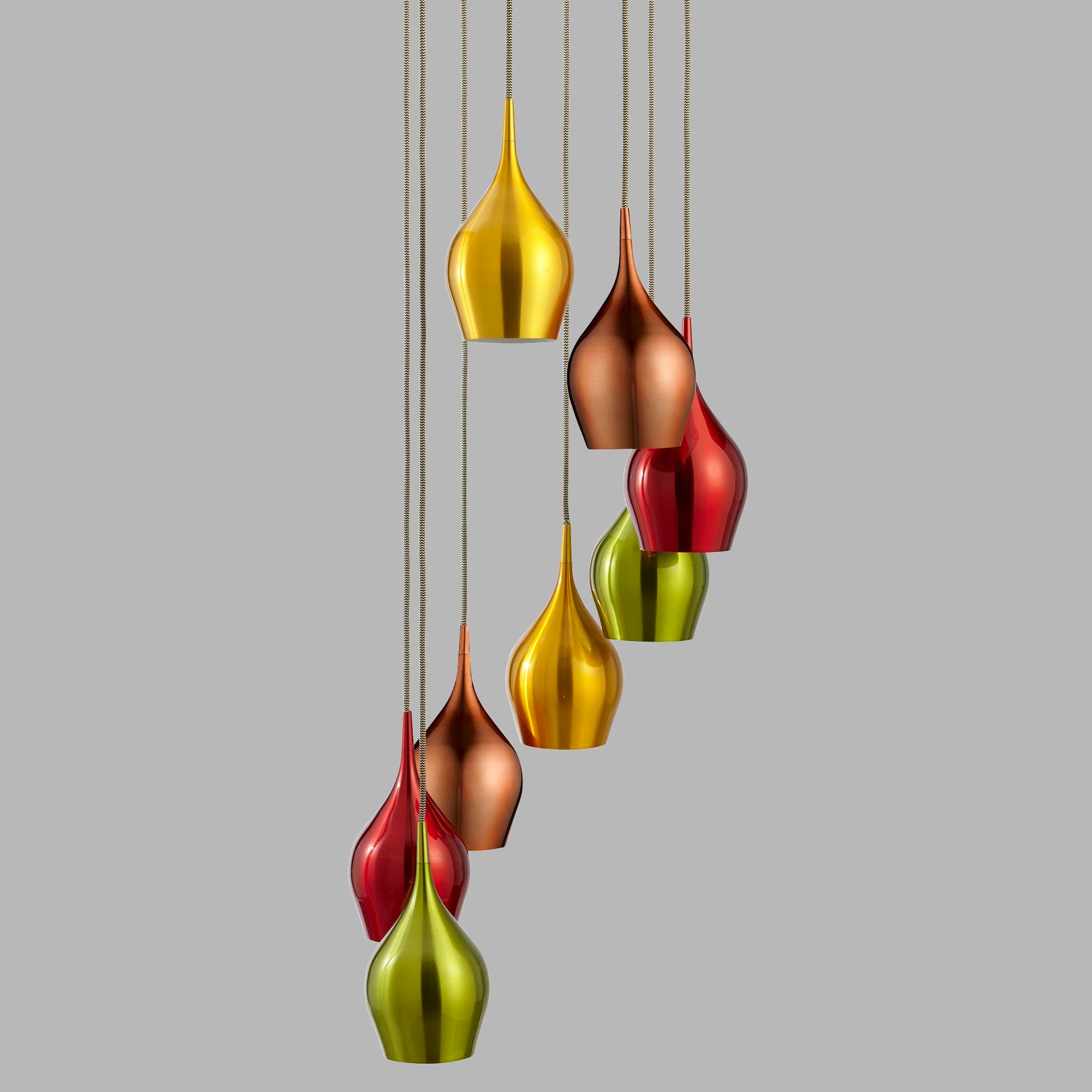 VIBRANT 8L Plafonnier Rond diamètre 33cm multi tête couleurs rouge, vert, dore, cuivre E14 8x60w - 5