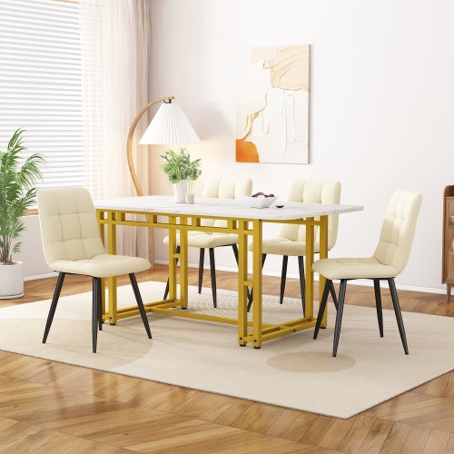 Mesa de comedor moderna 120x70cm, rectangular con patas de metal dorado, ligera y de lujo para cocina, comedor o sala de estar