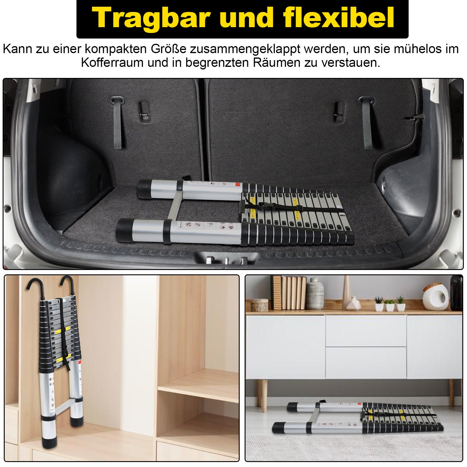 Echelle Télescopique Avec Crochet Escabeau Aluminium Argent 3.2m - 2