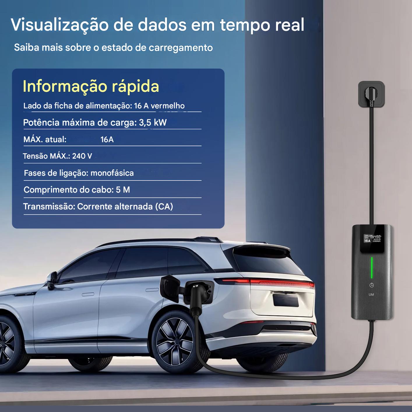 AWESAFE Carregador para carro elétrico 3.68 kW 16A Monofásico Type 2 - Cabo 5m com Tomada Schuko, Certificação IEC62196 e IP67 - 2