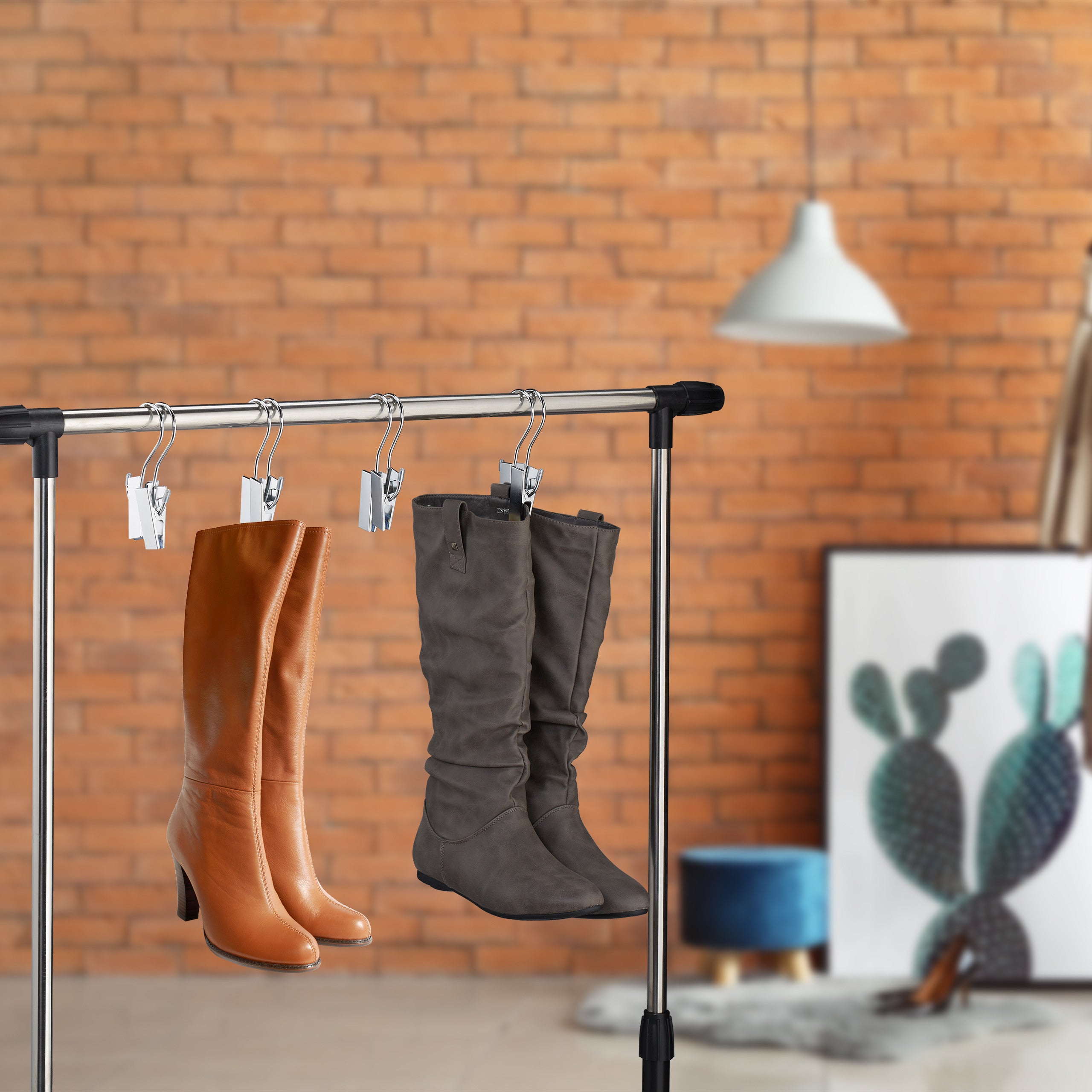 Lot de 5 pinces à bottes, doubles cintre, caoutchouté, rangement de chaussures & casquettes, fer, argenté, Relaxdays - 2