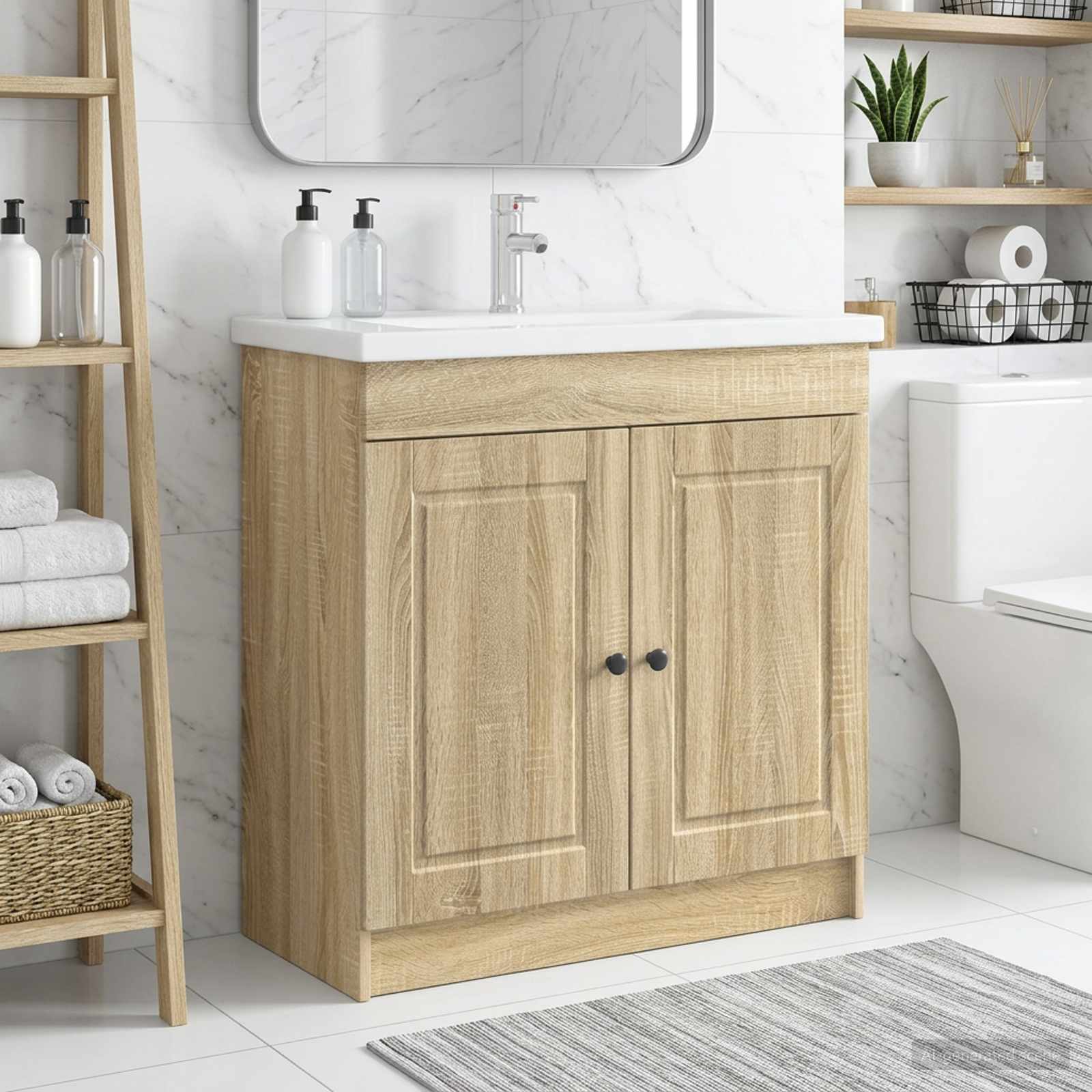 Armario bajo fregadero roble para baño, 78,5 × 37,5 × 81 cm