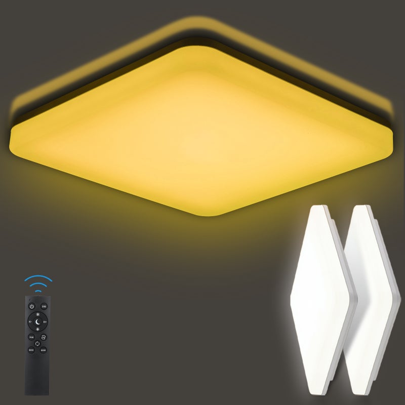 LOVHAUS Zestaw 2 Sufitowych LED 24W IP54 do Łazienki, 2400LM Oświetlenie Sufitowe Ściemnialne z Pilotem, 3000-6500K