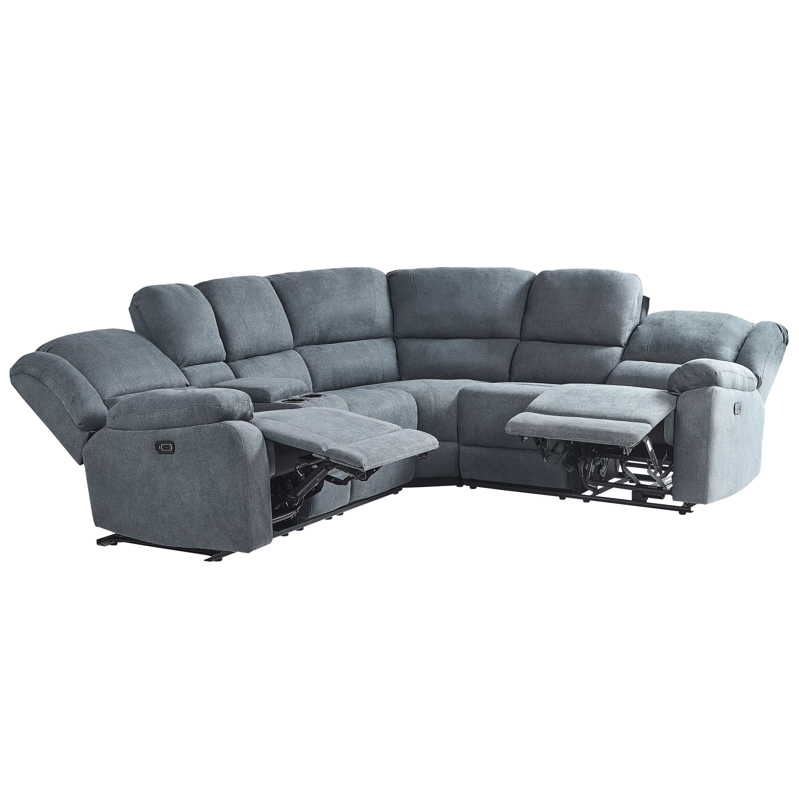 Canapé d'angle relax électrique 5 places ROKKE Tissu Gris avec port USB ...