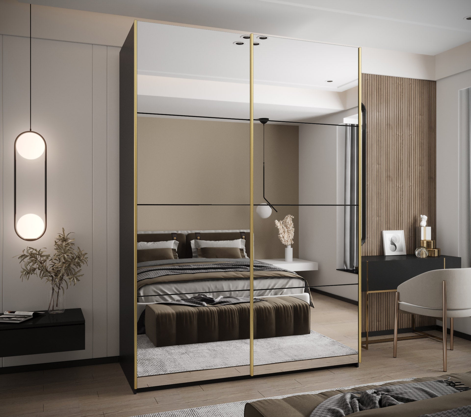 Szafa przesuwna wysoka Lux 2 180 x 64 x 245,5 cm czarny + czarny + u. złoty - Abiks Meble - 2