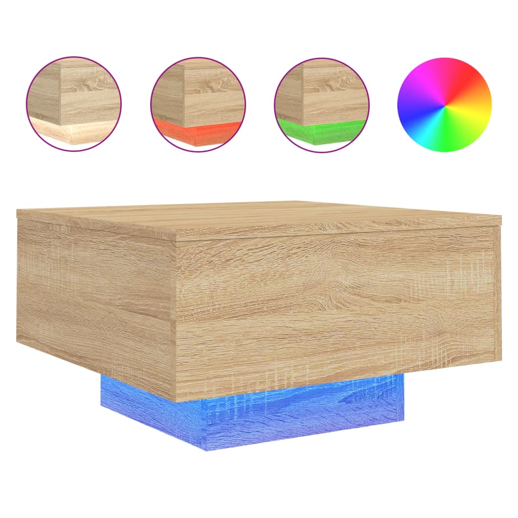Mesa de centro con luces LED roble Sonoma 55x55x31 cm - 2