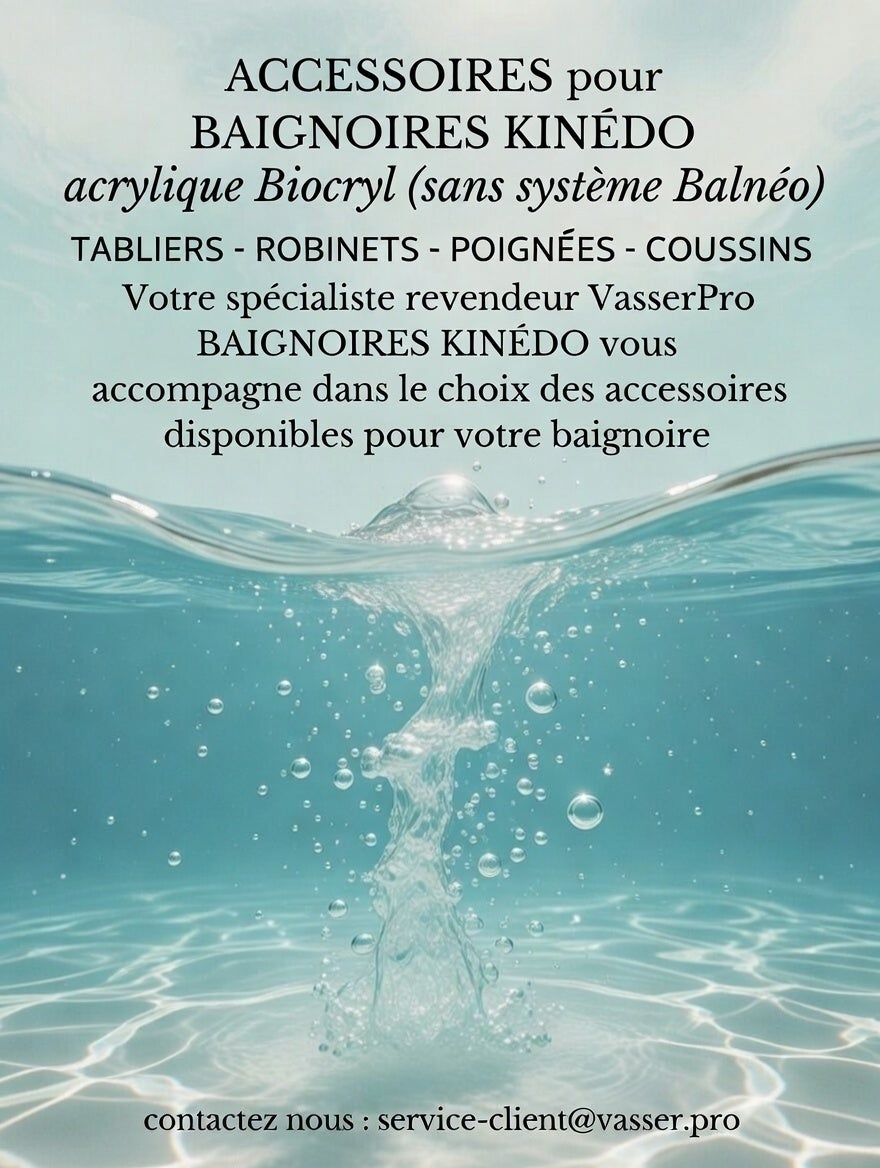 Baignoire à porte KINEDO 160x75 Duo PACK Design3 pose en niche espace bain à gauche espace douche à droite (tablier verre blanc coussin et vidage) - 8