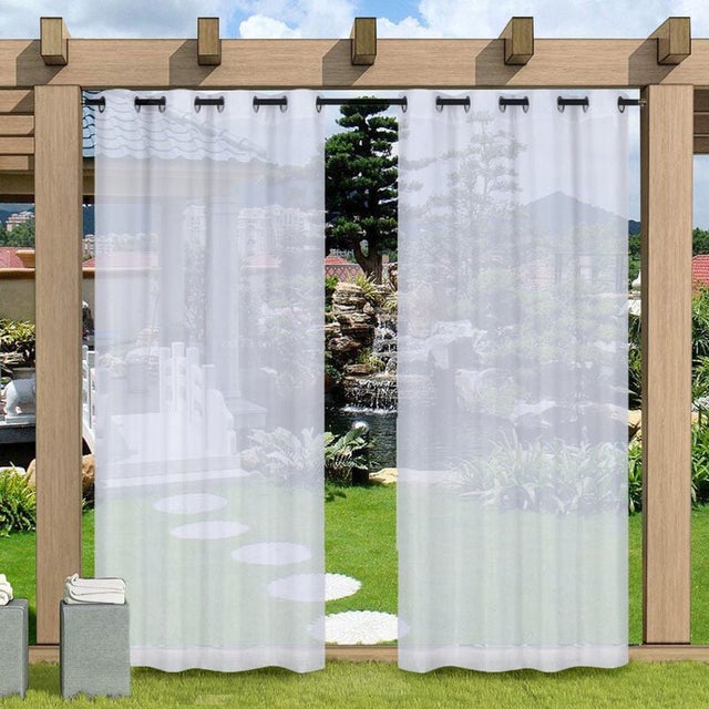Extérieur Semi-Transparent Rideau Imperméable Rideau Intimité Rideaux à Œillets Pour Pergola Porche Pavillon Jardin Pelouse Couloir Solarium Décor
