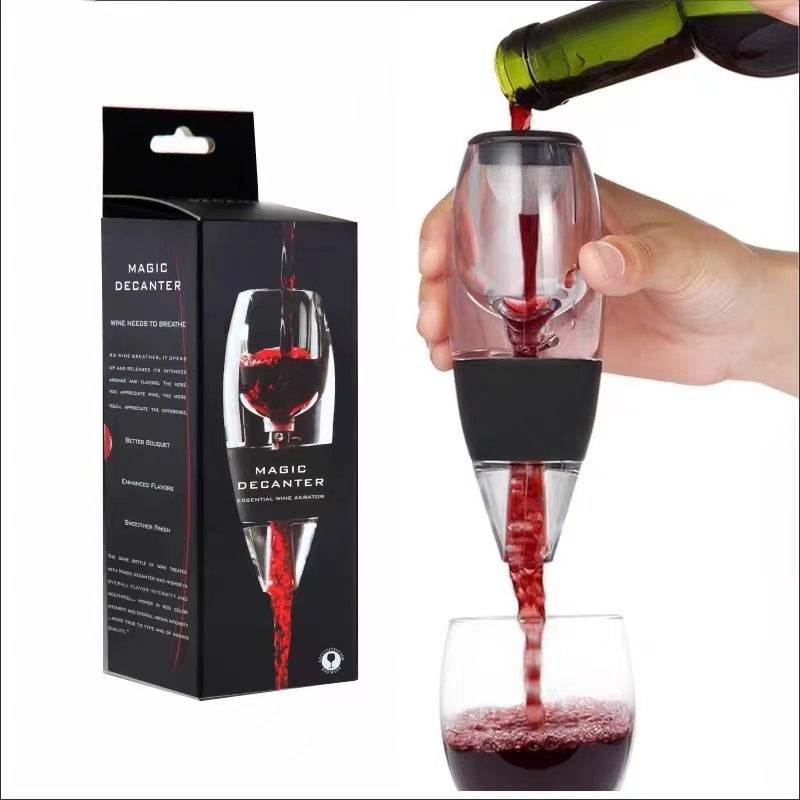 AERATOR i dekantator wina, czarny, z uchwytem, do czerwonego wina