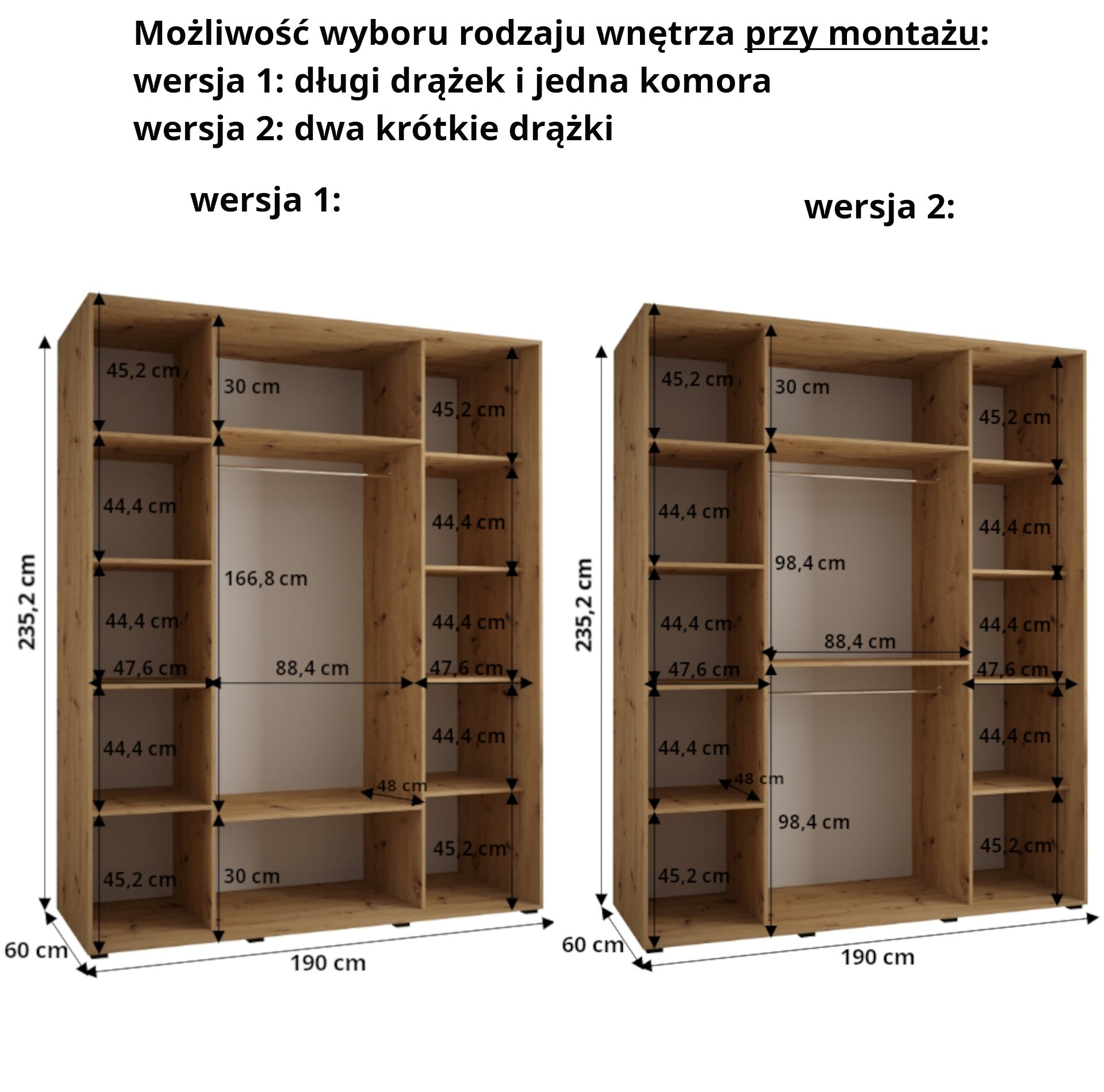 Szafa przesuwna z lustrem wysoka Davos 7 190 x 60 x 235,2 cm artisan + czarny + u. czarny - Abiks Meble - 5
