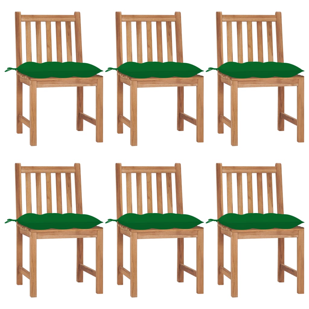 Chaises de jardin 6 pcs avec coussins Bois de teck massif - 2