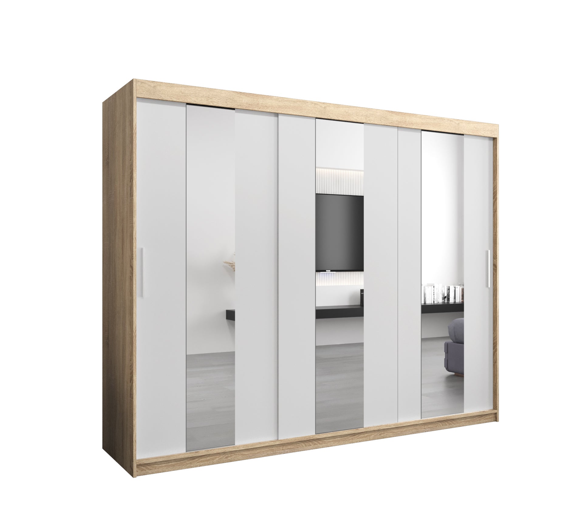 Szafa przesuwna garderoba POLE 250 x 62 x 200 cm Sonoma + Biały - Abiks Meble