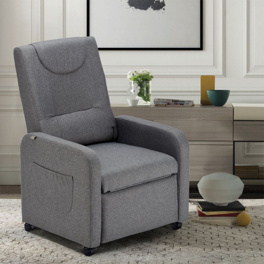Poltrona Relax Reclinabile 4 ruote con Poggiapiedi in Tessuto Beautiful - Grigio Scuro - 2