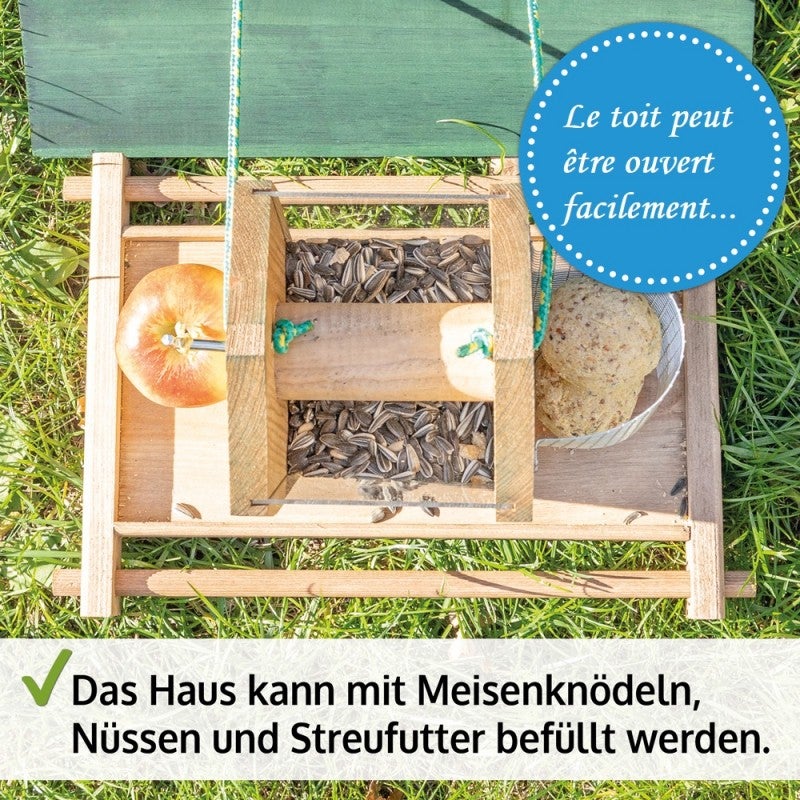 Mangeoire oiseaux extérieur à suspendre pour oiseaux sauvages pour jardin balcon Distributeur de graines «325 Cabane marron-vert» - 3