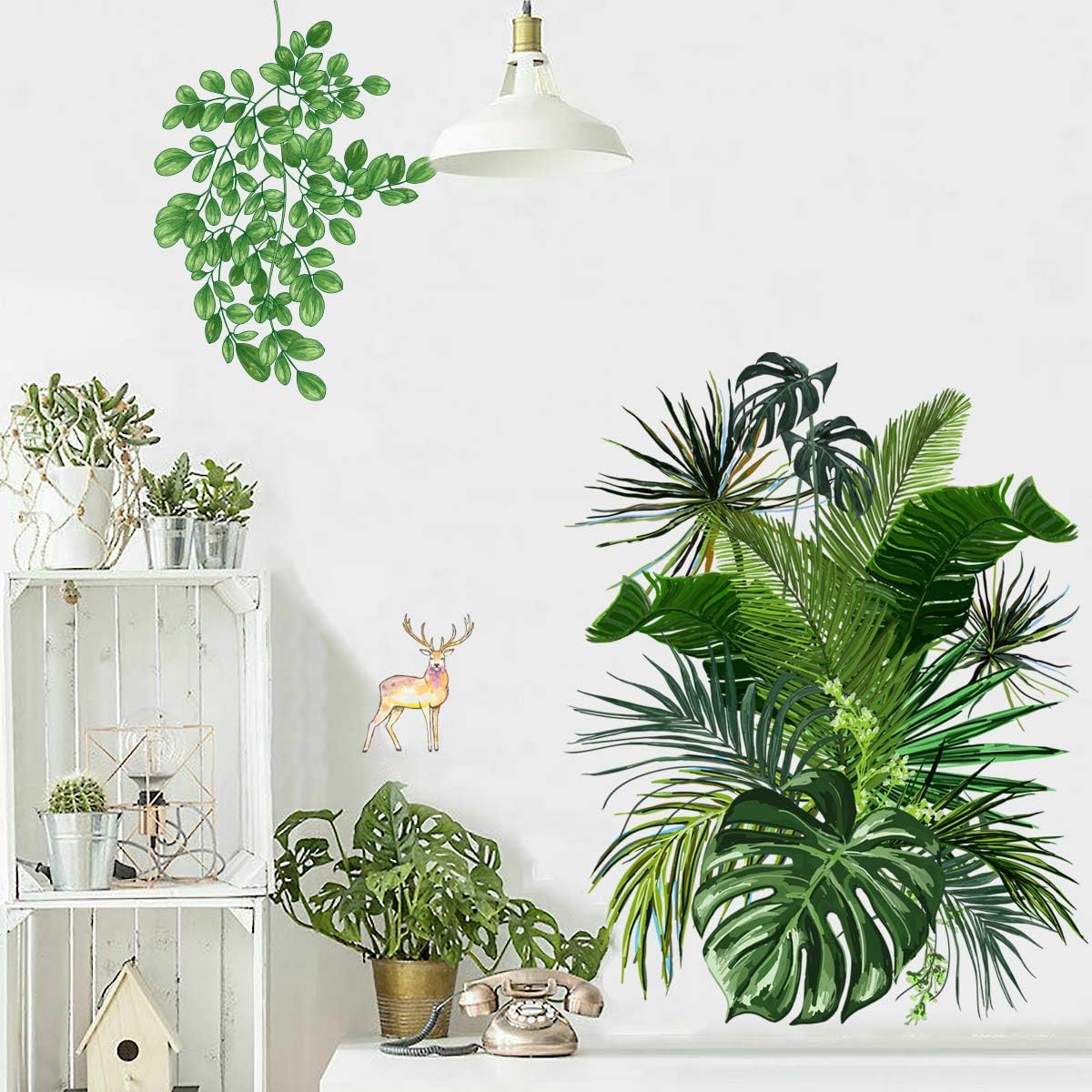 Adesivi murali con piante verdi, adesivi murali con piante tropicali nordiche, foglie di monstera, giardino, piccola decorazione fresca per la casa - 3