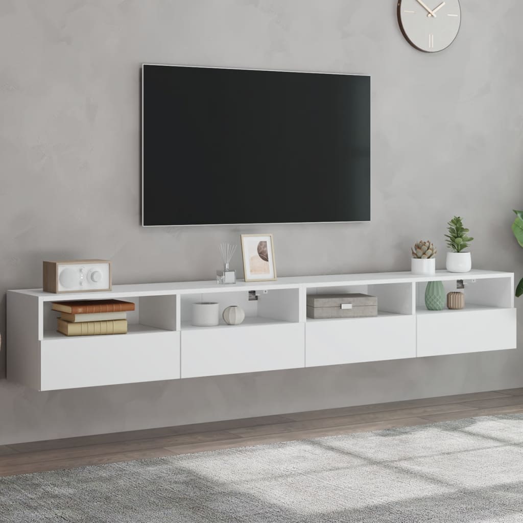 Meuble TV Mural Blanc 100x30x30 Cm - Rangement Design Et Gain De Place