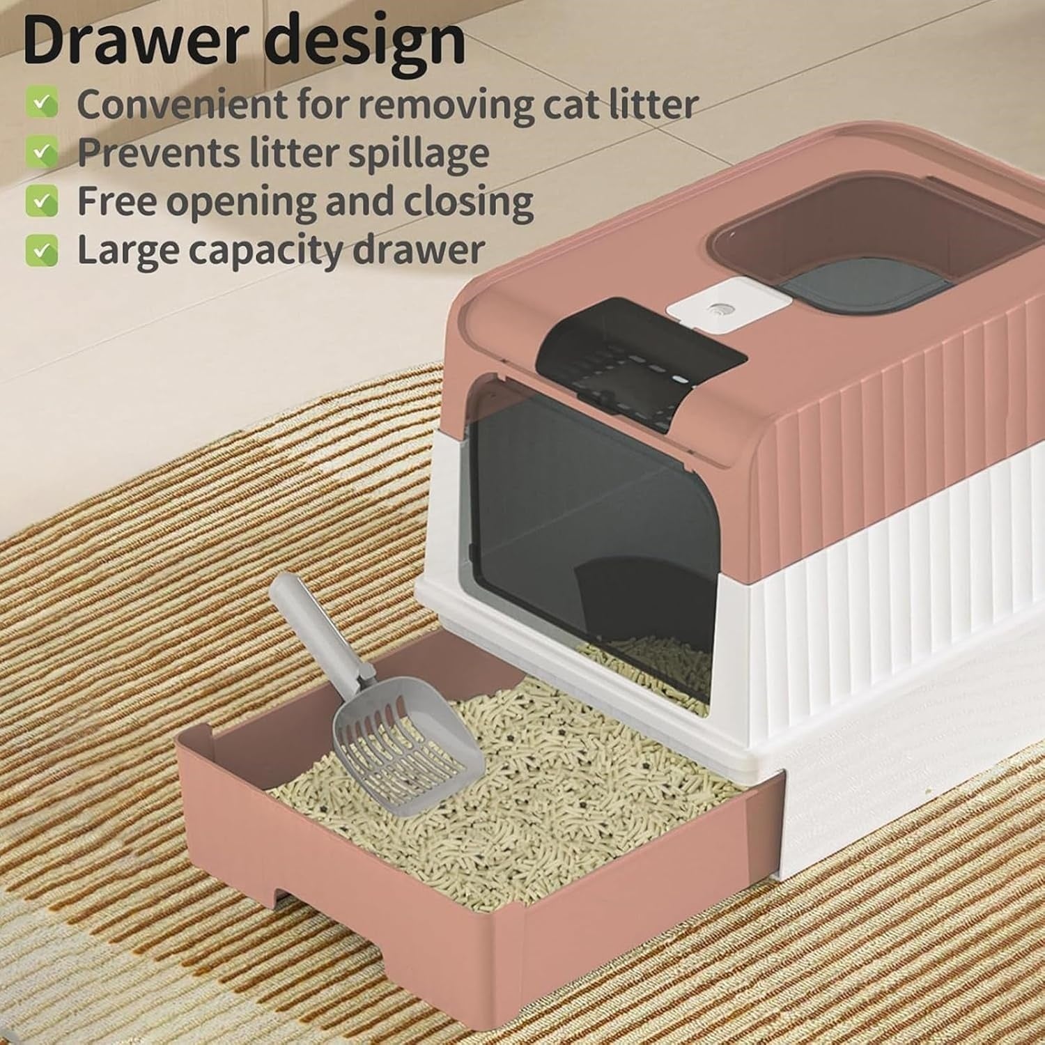 Caixa de areia com pá, caixa de areia com limpeza automática, desinfeção UV, casa de banho para gatos (rosa, 48 x 34,5 x 37 cm) - 7