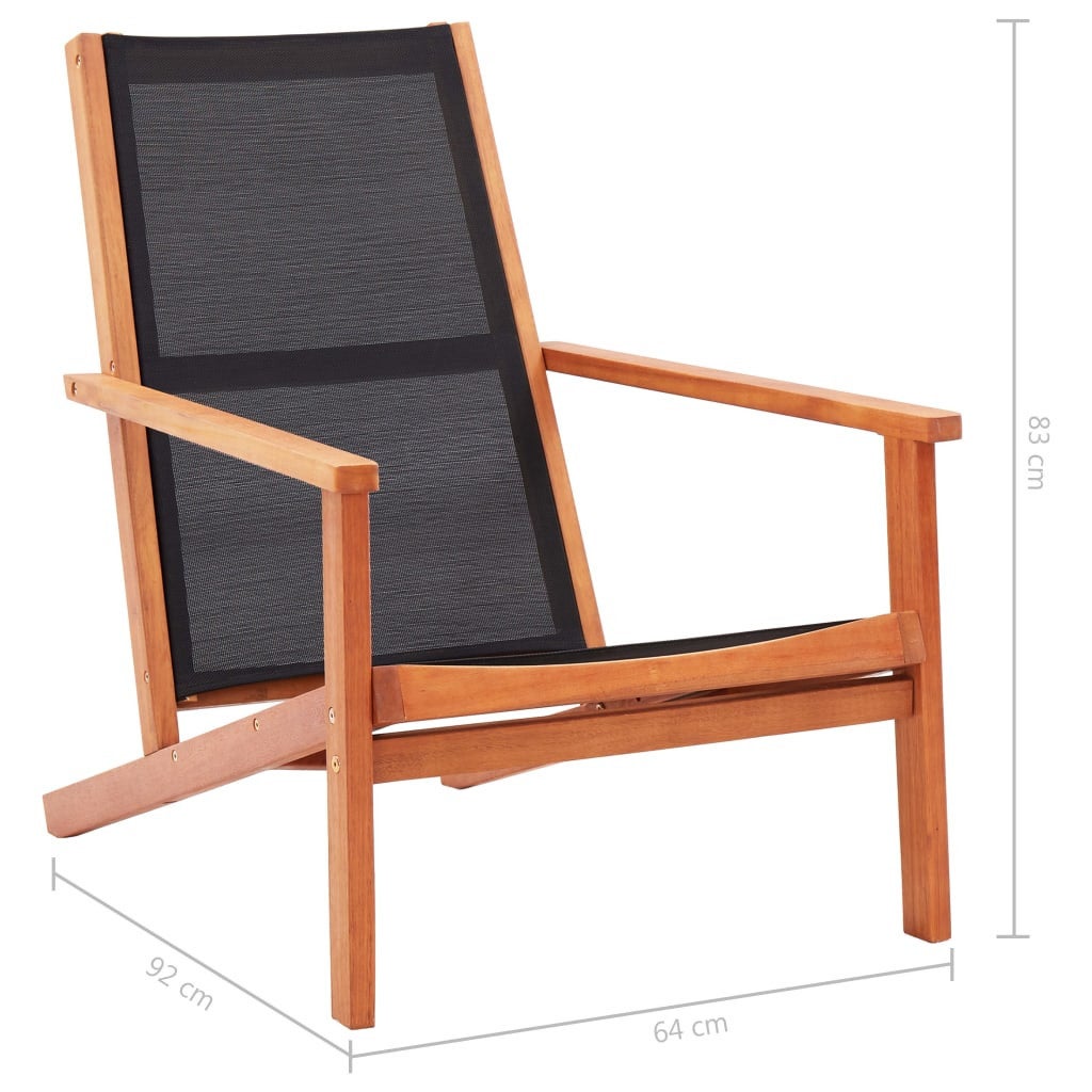 Chaise de jardin Noir Bois d'eucalyptus solide et textilène - 7