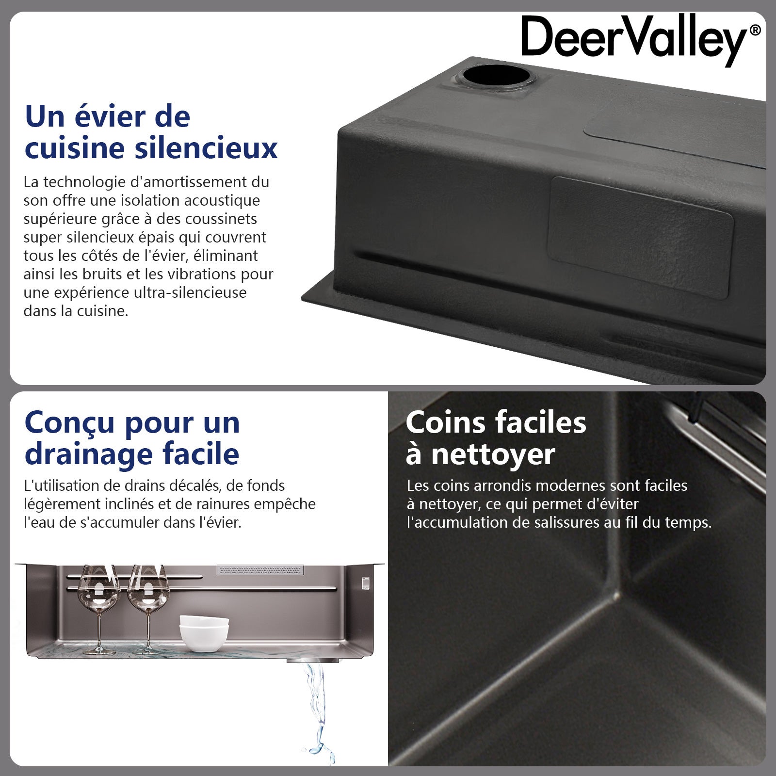 Évier de Cuisine Multifonction DeerValley Cascade en Acier Inoxydable 304 - 75 x 46 cm - Robinet Tirable 3 en 1 - 7