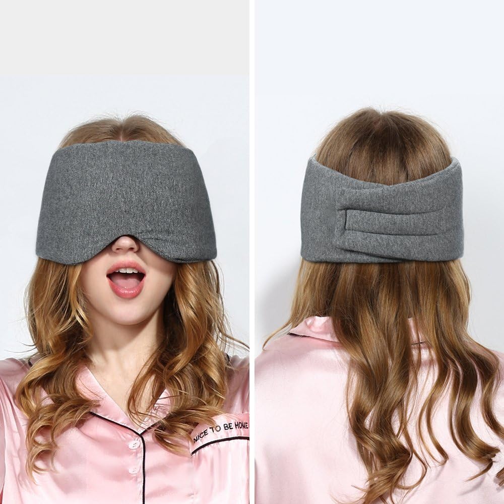 Masque de sommeil gris, 12 cm de large, lot de 2, format voyage, sangle Velcro réglable, convient pour dormir sur le côté. - 5