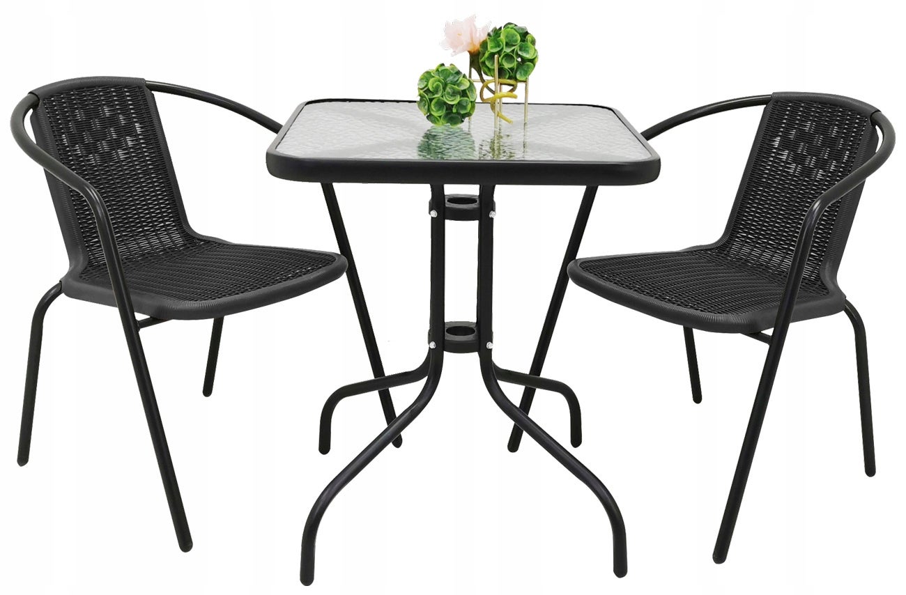 Zestaw mebli ogrodowych taras balkon stół 60x60 + 2 x krzesła Loretto czarny