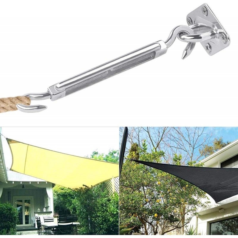 Kit de fixation pour Voile d'Ombrage Rectangulaire en acier inox: 4 fixations murales, 2 mousquetons et 2 tendeurs - 6