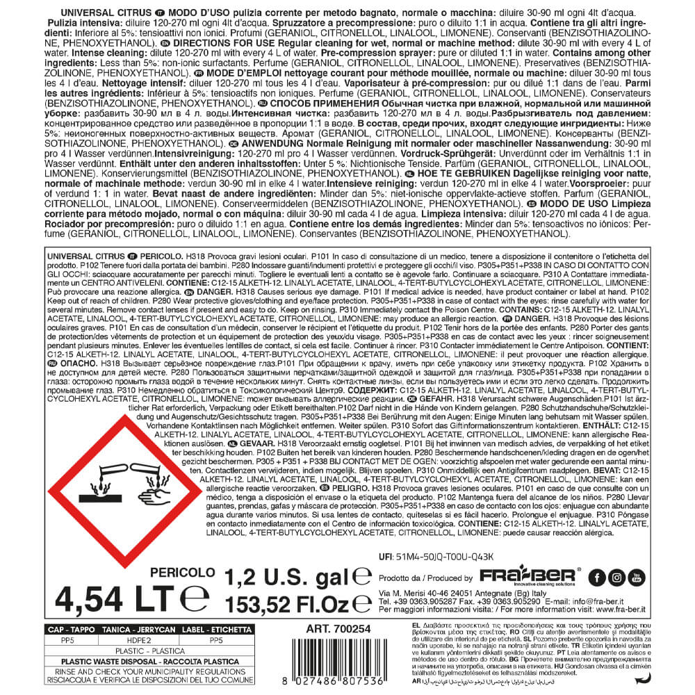 Universal Citrus 1 L di Fra-Ber Detersivo per Pavimenti Profumatissimo agli Agrumi - 3