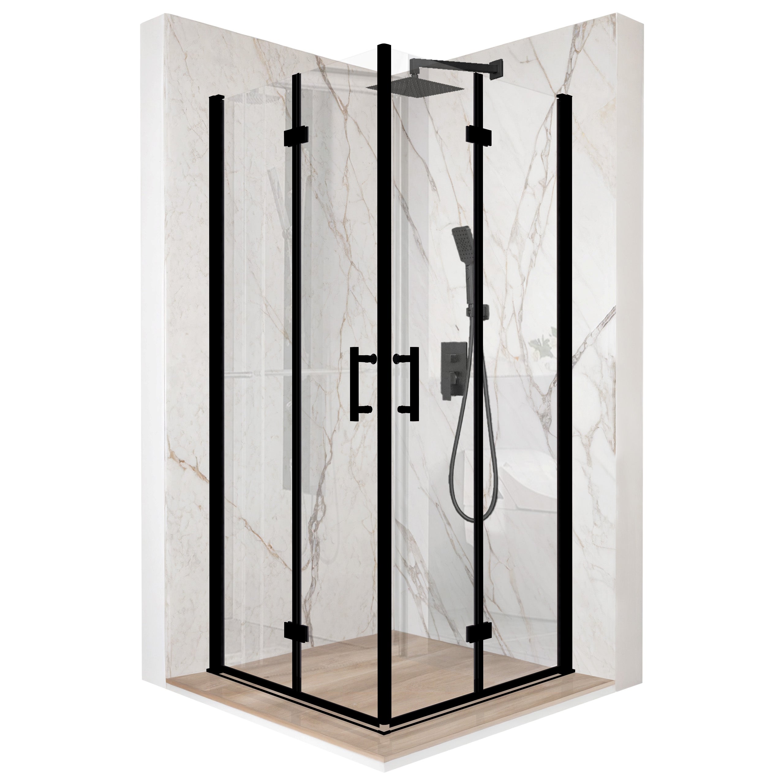 Kabina prysznicowa prostokątna drzwi uchylne czarna 70x70cm szkło 6mm + powłoka